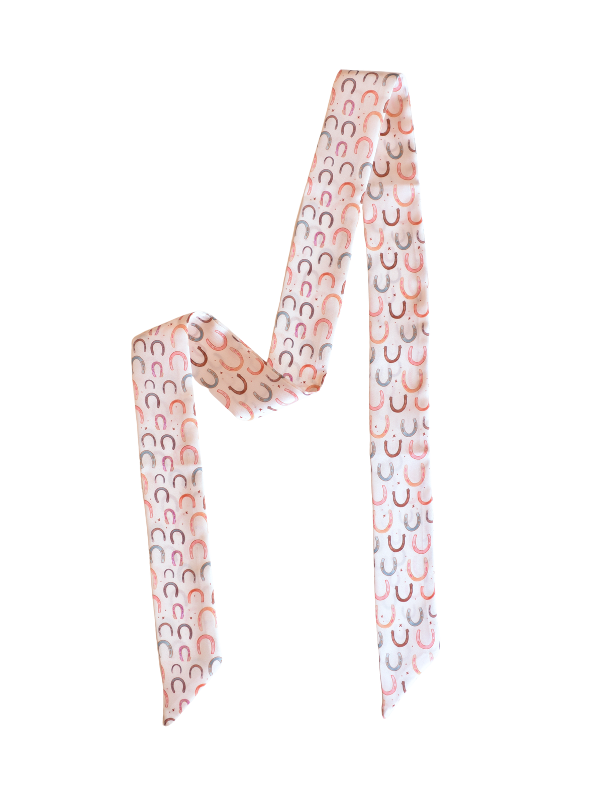 Colorful Lucky Horseshoes Twilly Scarf: Western Satin Chiffon Hair & Neck Scarf