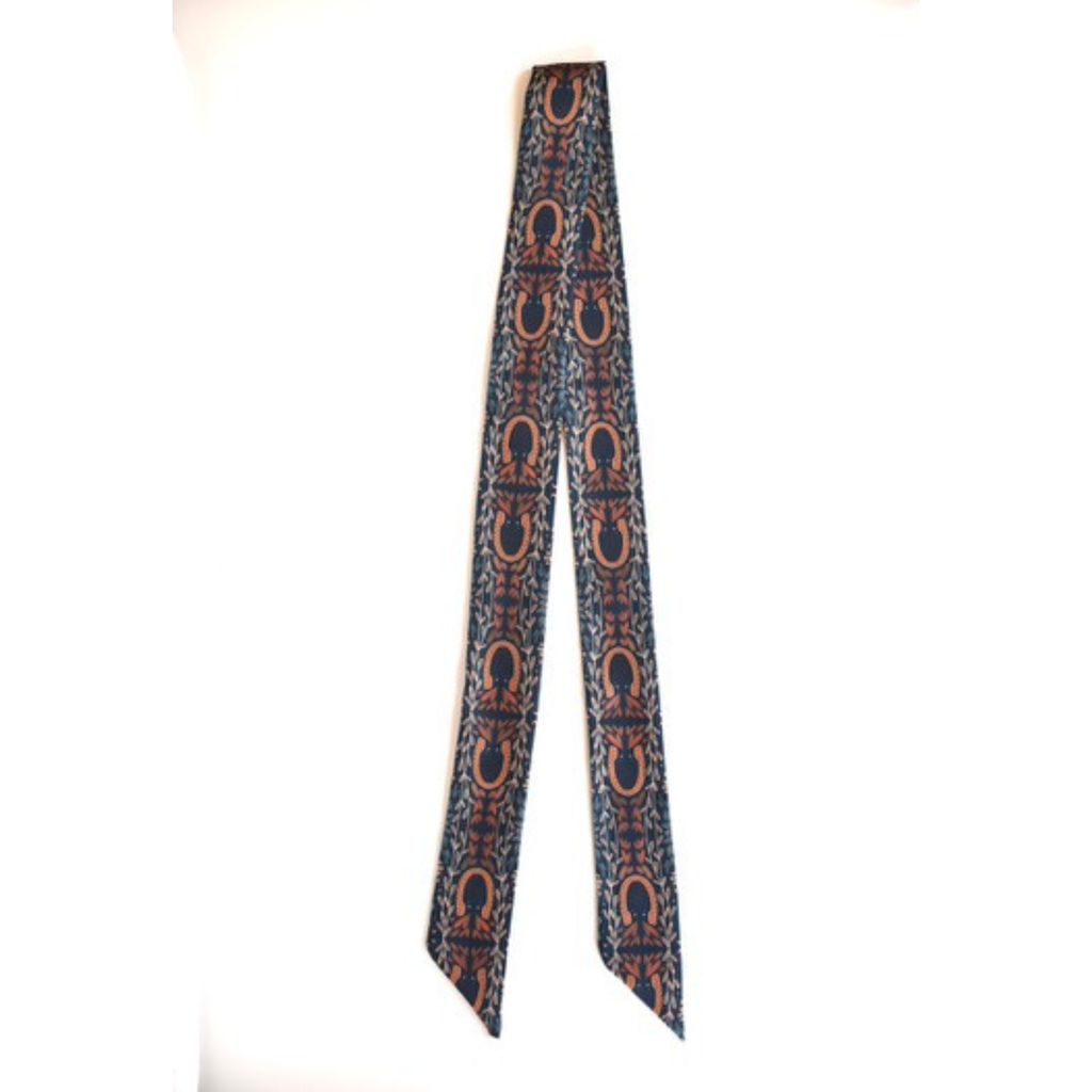 Western Harvest Twilly Scarf in Deep Juniper: Floral Western Satin Chiffon Scarf