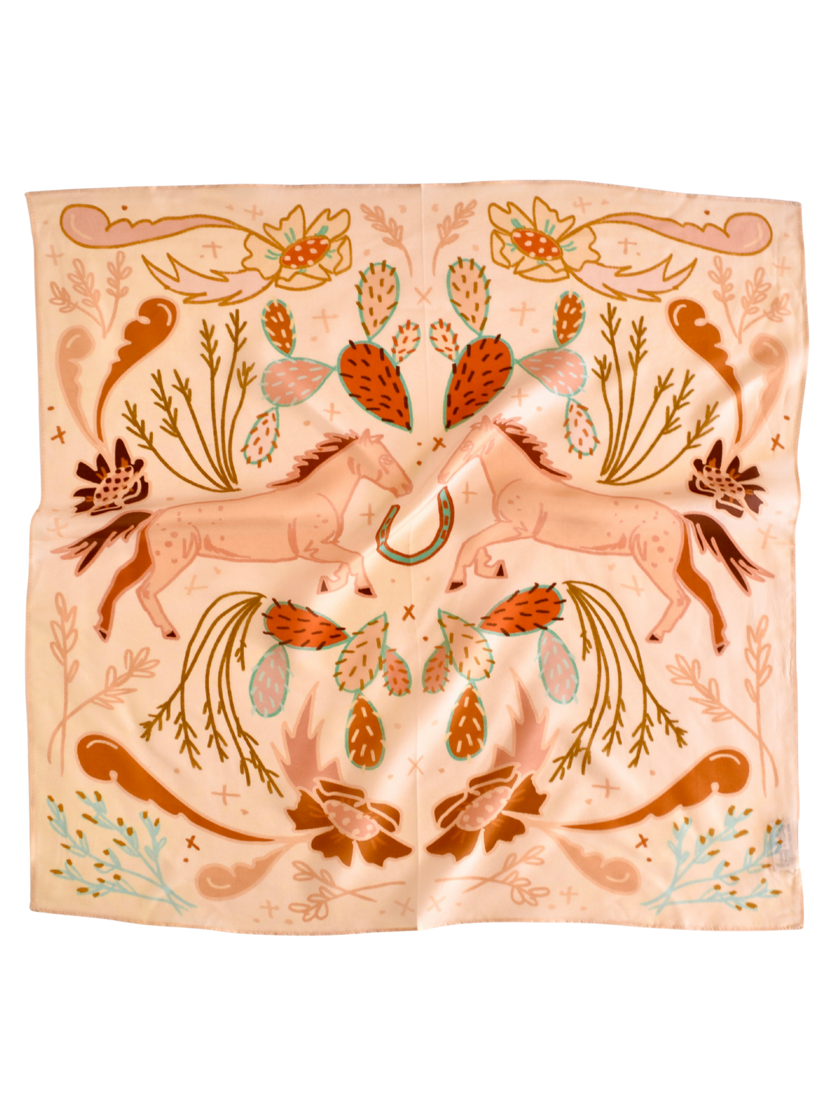 Wild Horse Prairies in Peach Cowgirl Wild Rag: Western Scarf Bandana Silk Tencel Wildrag
