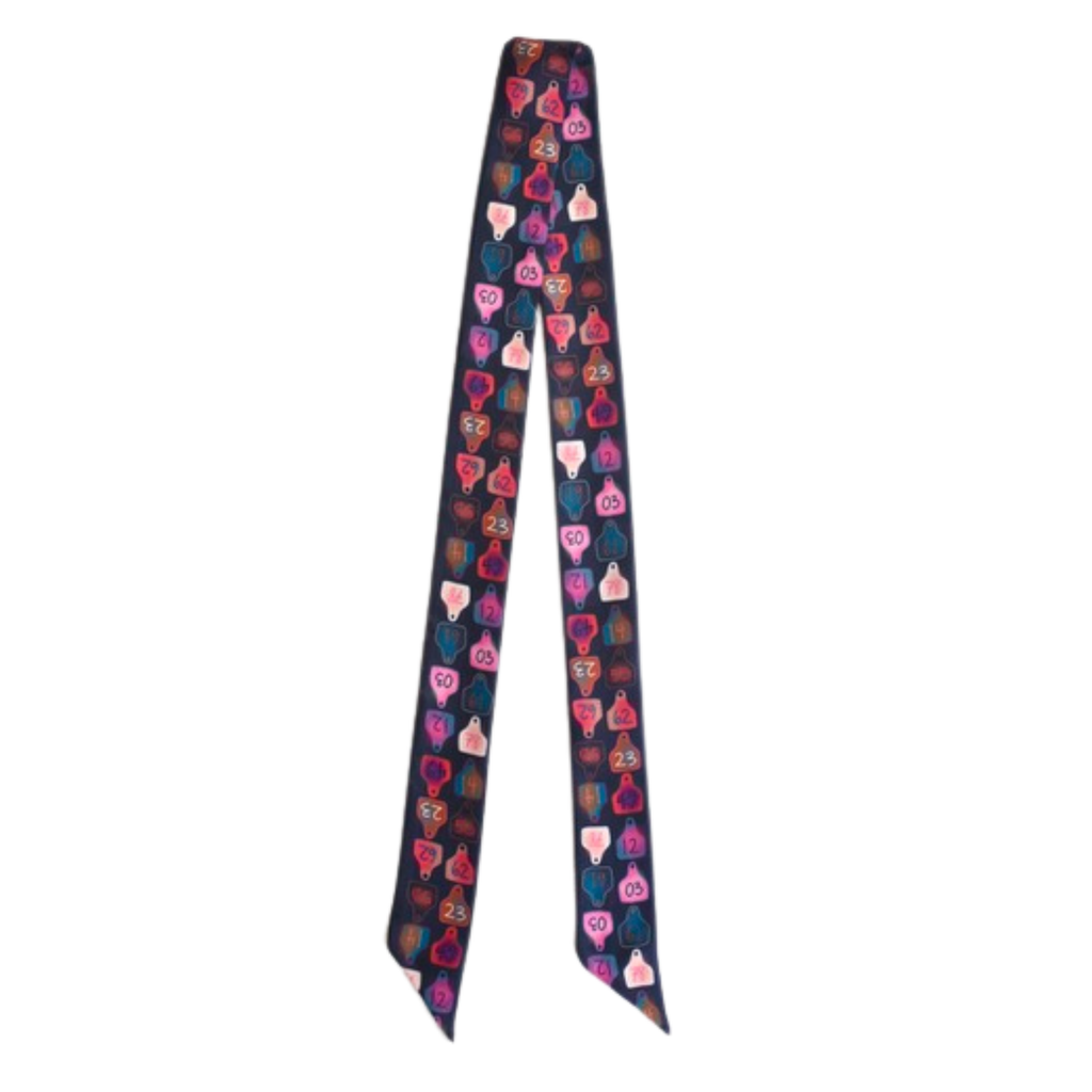 Cattle Tags Twilly Scarf: Western Ranch Satin Chiffon Hair & Neck Scarf