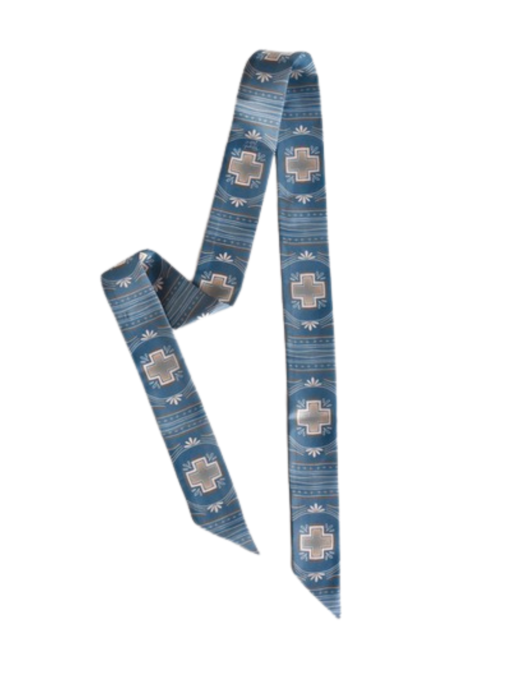 Blue Cross Geometric Twilly Scarf: Western Satin Chiffon Hair & Neck Scarf