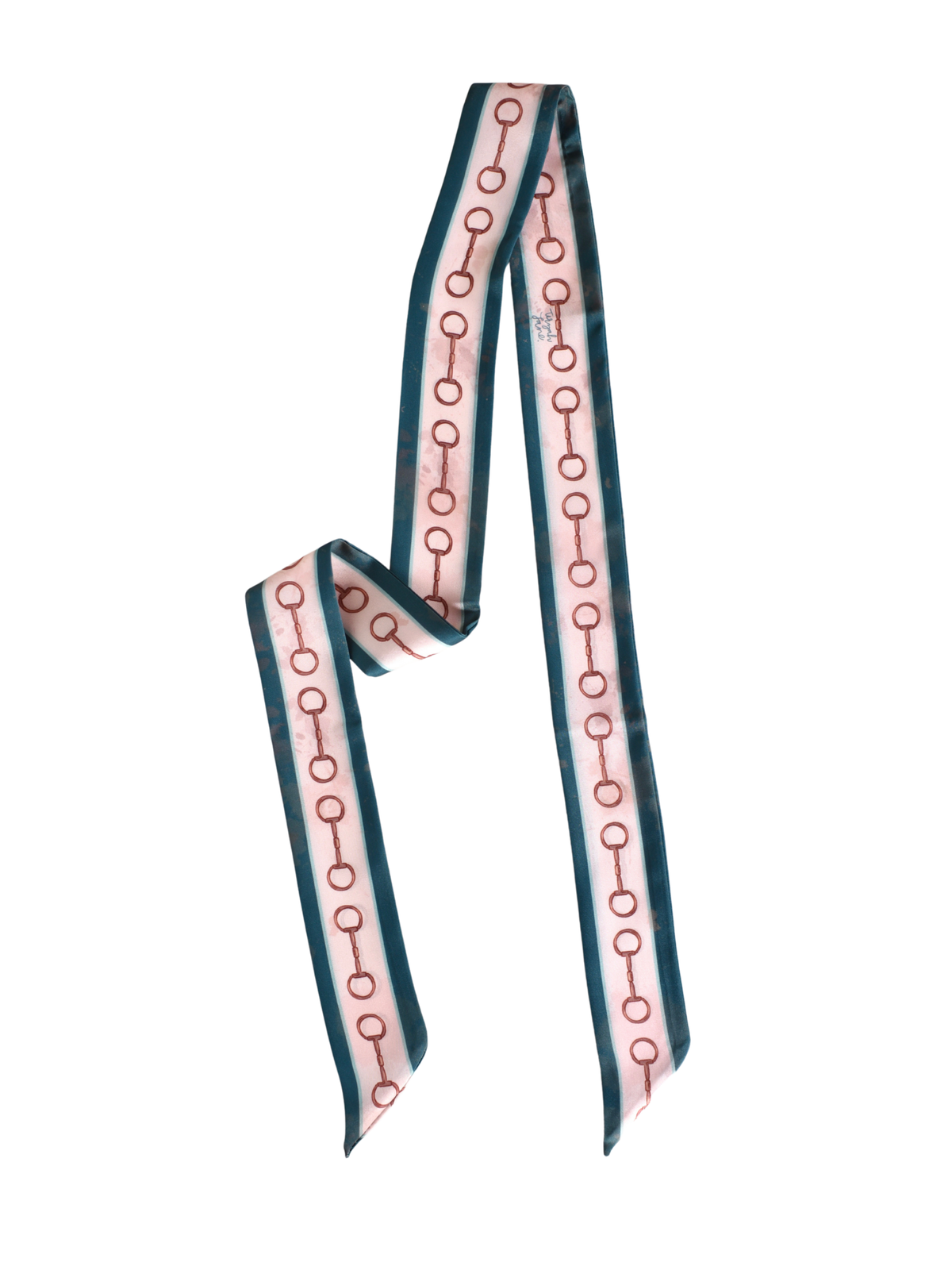 Snaffle Bit Twilly Scarf in Teal: Equestrian Western Satin Chiffon Scarf