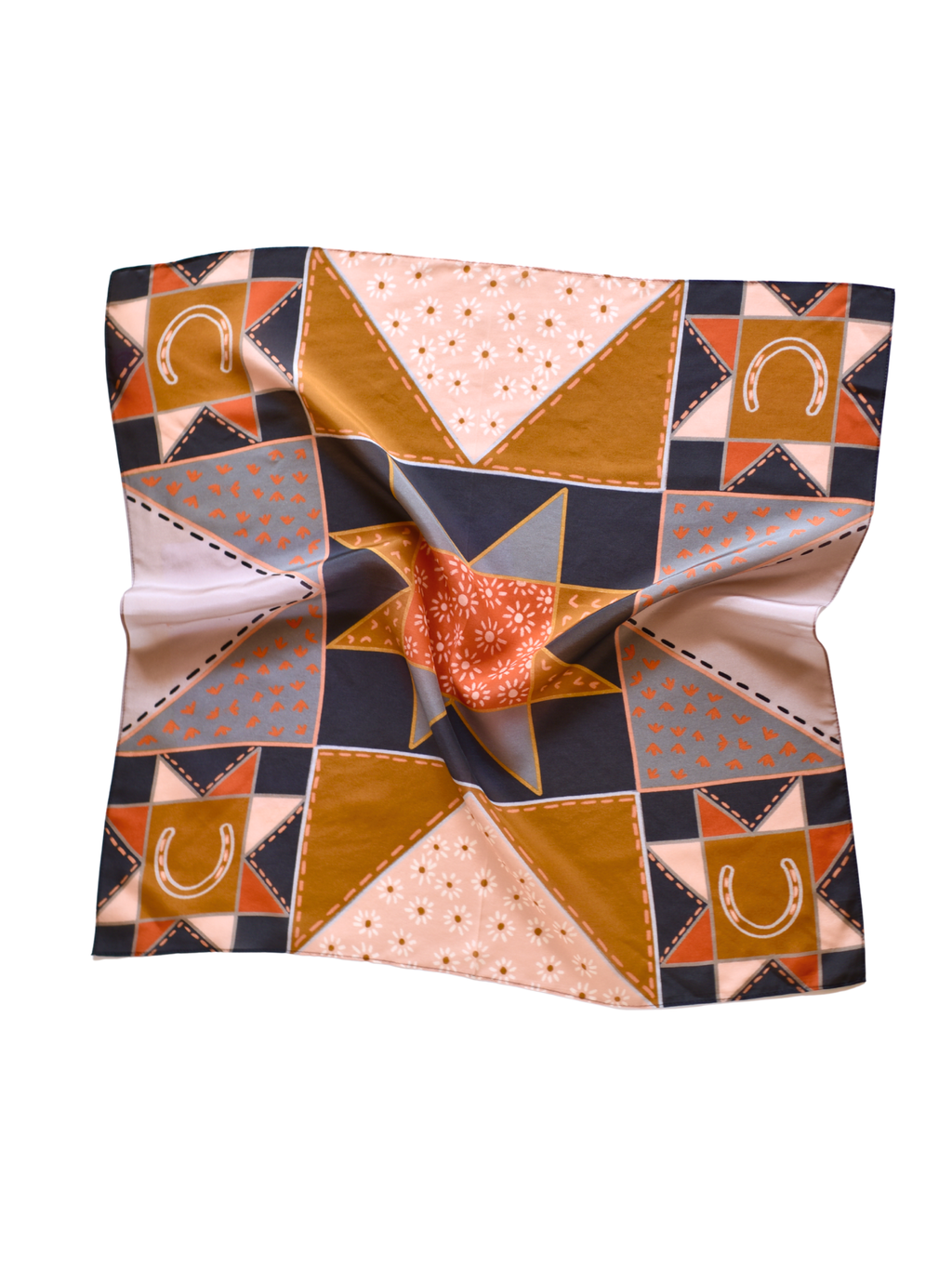Frontier Bound Patchwork in Rust Western Silk Wild Rag Scarf