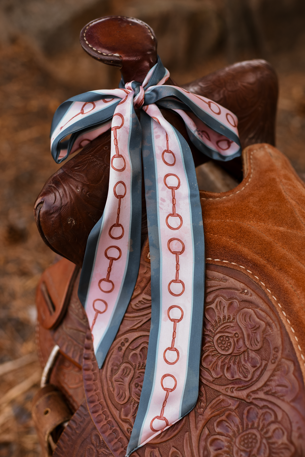 Snaffle Bit Twilly Scarf in Teal: Equestrian Western Satin Chiffon Scarf