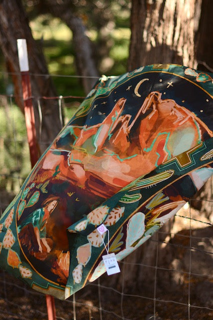 Desert Nights Large 100% Mulberry Silk 35x35: Western Wild Rag Cowgirl