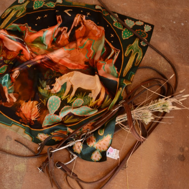 Desert Nights Large 100% Mulberry Silk 35x35: Western Wild Rag Cowgirl