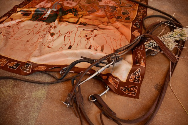 Round Up Large 100% Mulberry Silk 35x35: Floral Cattle Cowgirl Western Wild Rag