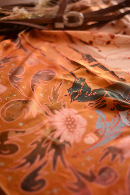 Round Up Large 100% Mulberry Silk 35x35: Floral Cattle Cowgirl Western Wild Rag