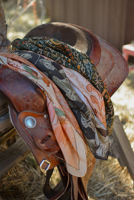 Western Harvest in Deep Juniper Silk Cowgirl Wild Rag Scarf