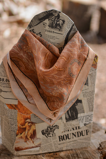 Western Harvest in Dusty Rose Silk Cowgirl Wild Rag Scarf