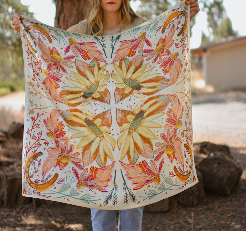 Lucky Wildflowers 35x35 Silk Wild Rag Scarf