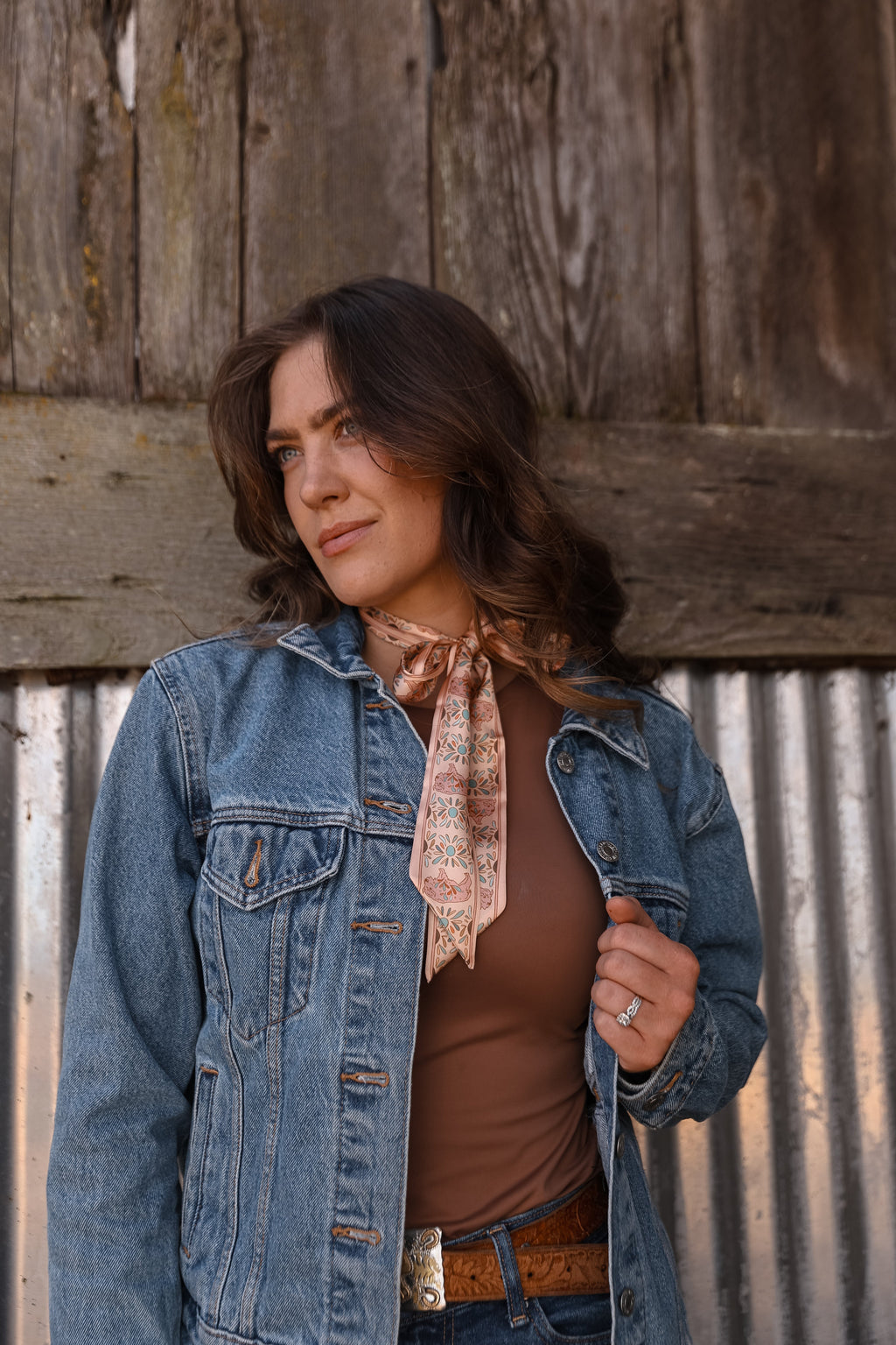 Blooming Bison Twilly Scarf: Western Satin Chiffon Hair & Neck Scarf